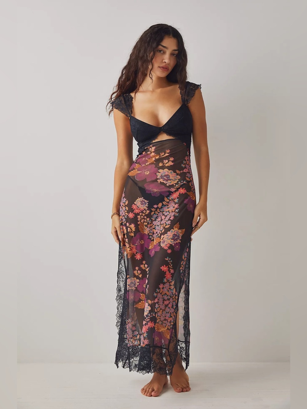 Free People Black Floral Sheer Maxi Dress